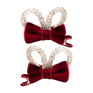 丝绒蝴蝶结兔耳朵发夹女童头饰新年红色儿童发饰女孩立体顶夹发卡