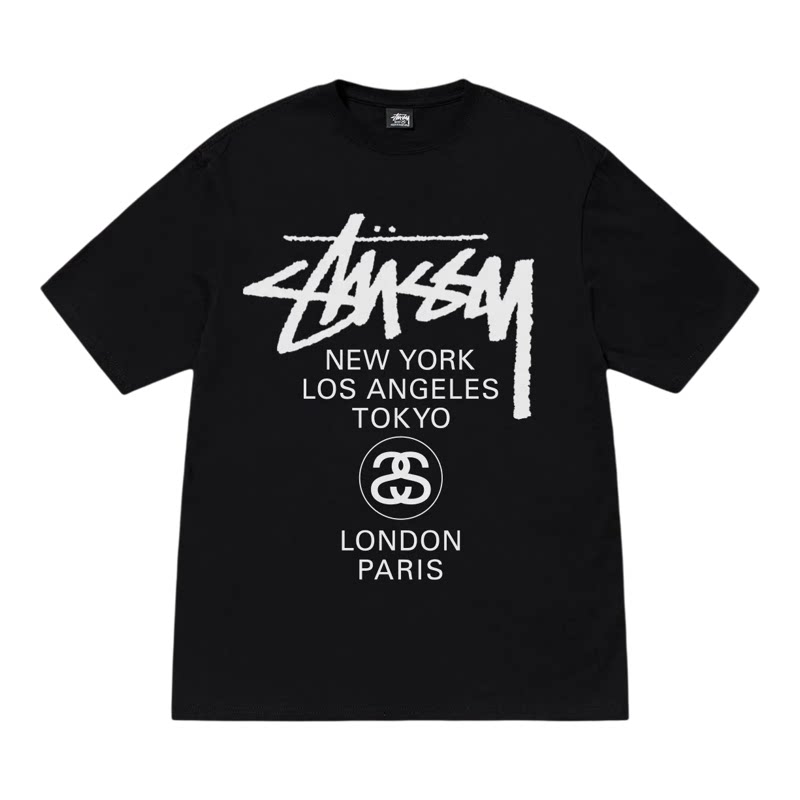 正品现货Stussy World Tour Tee经典世界巡游印花短袖T恤男女情侣