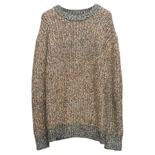 SONG FOR THE MUTE 25FW 棕调混色绞花宽松休闲百搭圆领针织毛衣