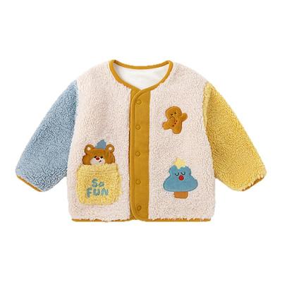 嘟嘟家儿童外套冬季加厚男童卡通拼色开衫女宝加绒上衣摇粒绒保暖