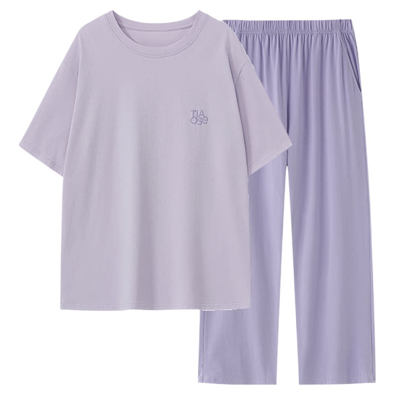 夏季凉感大朵棉女睡衣套装可外穿
