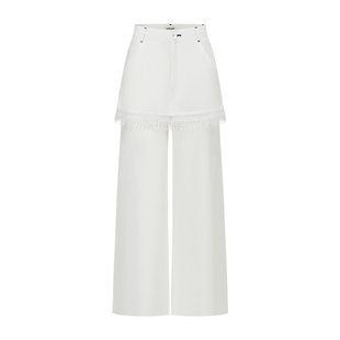 SHRO ENRO2025秋季新款宽松百搭流苏假两件设计亚麻屁帘直筒长裤