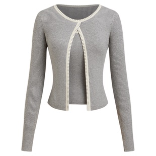 CIDER氛围上衣撞色镶边针织圆领开衫吊带上衣114805646