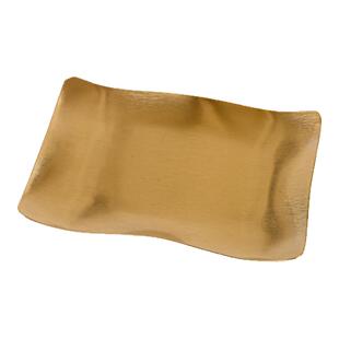 韩式不锈钢长方形盘子金色异形浅盘烧烤盘甜品波浪平盘烤肉店餐盘