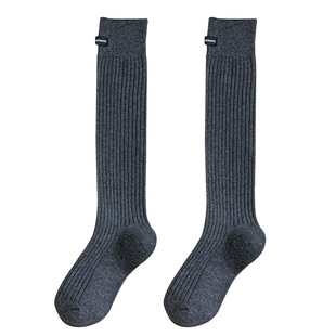 miu布标小腿袜子女款配长筒靴堆堆袜纯棉春秋白色字母显瘦及膝袜