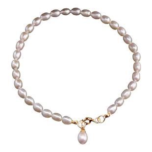 小立交 14K包金米形天然强光淡水珍珠手链女高级轻奢可挂福牌手饰