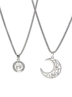 太阳月亮项链男女ins情侣吊坠