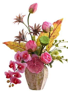 中古风莲花仿真花商业插花设计师