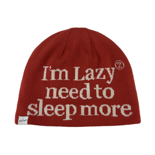 MUCUNXI 新年氛围感红色慵懒风字母针织帽女个性标语毛线帽冷帽男