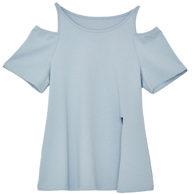 DM100大码百分百女装夏季微胖mm一字肩T恤设计感开叉性感上衣