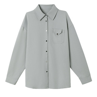 PAPERLLL辛间宽松休闲口袋白色长袖衬衫女2025新款秋叠穿衬衣外套