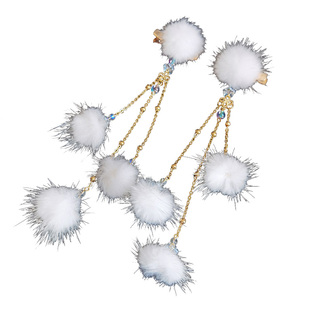 汉服毛球发饰古风毛绒头饰毛茸茸流苏对夹边夹秋冬古装百搭配饰