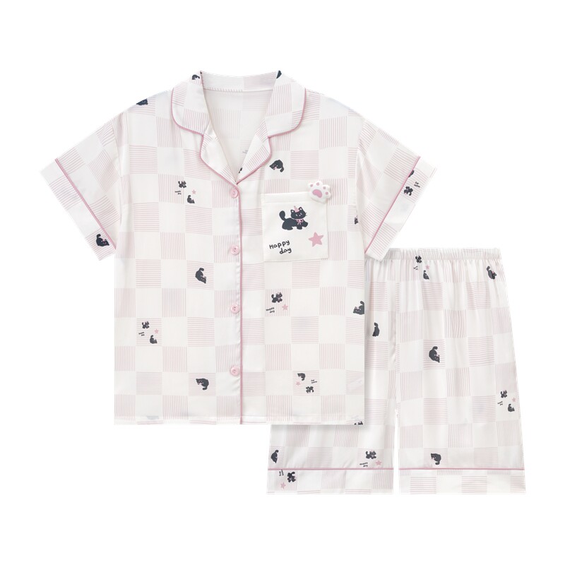 夏季冰丝短袖卡通少女大码家居服