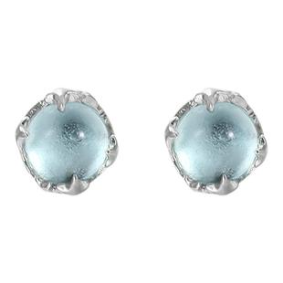 纯银耳钉女小众设计感养耳洞边缘独特耳骨钉蓝色猫眼石耳饰高级感