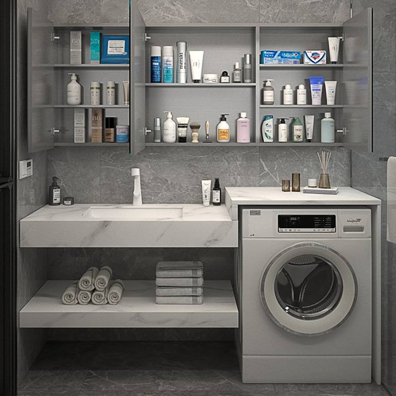 简约滚筒洗衣机一体浴室柜双层岩板洗手盆卫生间洗脸池阳台洗漱台
