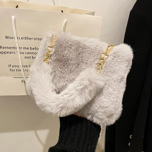 秋冬毛绒包包2023新款包包女ins小众链条斜挎包时尚小方包毛毛包1
