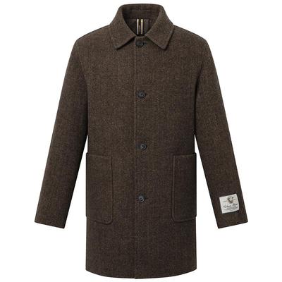 【商场同款】Hazzys哈吉斯2025冬季新款男士人字纹单排扣翻领大衣