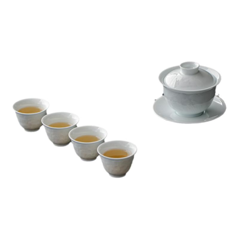 景德鎮(zhèn)影青白瓷功夫茶具套裝陶瓷三才蓋碗泡茶杯整套家用高檔禮盒