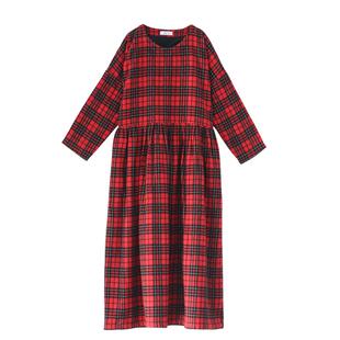 高级感圣诞新年红羊毛呢袍子连衣裙格子外套长裙独家原创设计秋冬