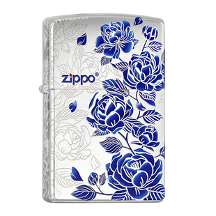 zippo打火机镀银彩印青花-情话芝宝官方正品男士生日礼物送男友