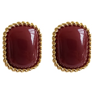 闪婚玫瑰郭宇欣同款复古酒红色简约几何方形耳钉耳环耳饰耳坠饰品