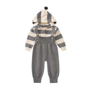 男宝宝婴儿分体套装冬装针织背带裤婴幼儿衣服秋冬小月龄外出服萌