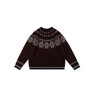 【王博文同款】散养文化提花费尔岛毛衫情侣跨年红色毛衣秋冬上衣