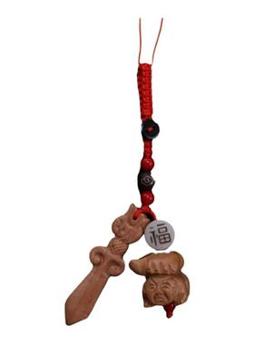 泰山桃木雕刻男女钥匙挂件吊坠