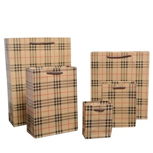 牛皮纸纸袋现货格子印花牛皮纸袋购物袋袋手提袋服装袋烟酒礼品袋