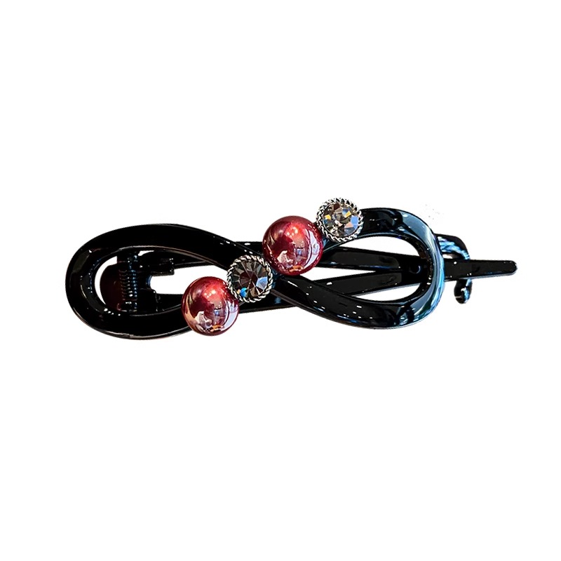 蝴蝶结气质珍珠一字抓夹女2024新款高级感扭扭发夹后脑勺鲨鱼夹