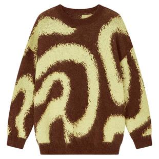 佧茜文马海毛针织衫2025冬季新款慵懒休闲几何图案软糯圆领上衣