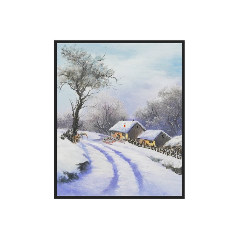 雪乡雪景纯手绘油画风景餐厅书房玄关装饰画走廊过道卧室壁画挂画