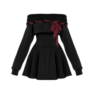 VOCK 甜心特调 新年甜酷平肩收腰显瘦加绒卫衣裙连衣裙小个子辣妹