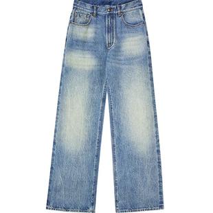 PSALTER诗篇复古直筒牛仔裤女磨白水洗阔腿裤子2025夏款