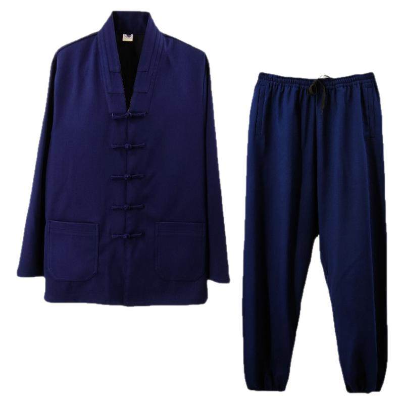加厚三宝领武当道服女春秋款亚麻居士禅修服男对襟加绒冬款道士装