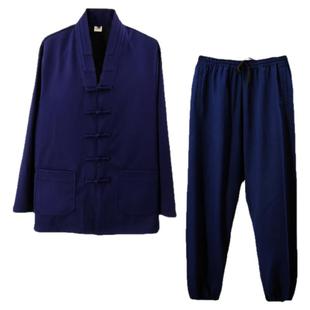 加厚三宝领武当道服女春秋款亚麻居士禅修服男对襟加绒冬款道士装