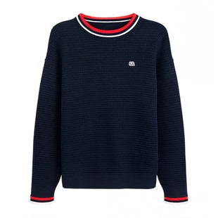 ELLE Active高智穿搭华夫格撞色领针织衫轻盈舒适纯棉长袖上衣女