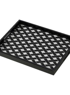 轻奢皮革木托盘长方形装饰摆件