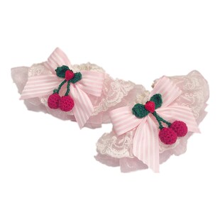 「珍珠兔」原创lolita手作可爱草莓樱桃条纹蕾丝手袖搭配ap摘草莓