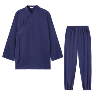 夏季斜襟武当太极服亚麻晨练功服装道袍居士禅清修功夫武术拳棉麻