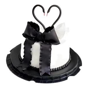 2026情人节蛋糕装饰黑白天鹅爱情鸟摆件2.14情侣告白蝴蝶结丝带