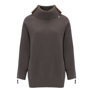 EVAOUXIU绵羊毛拉链设计感毛衣高领慵懒松弛感复古针织衫