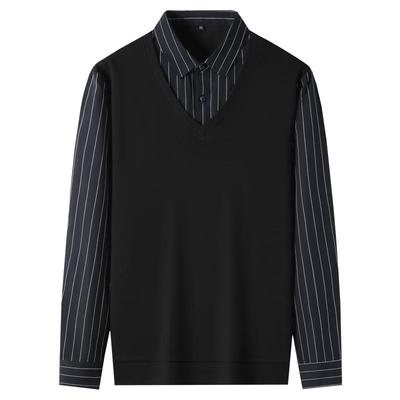 罗蒙青年男秋冬翻领衬衫假两件