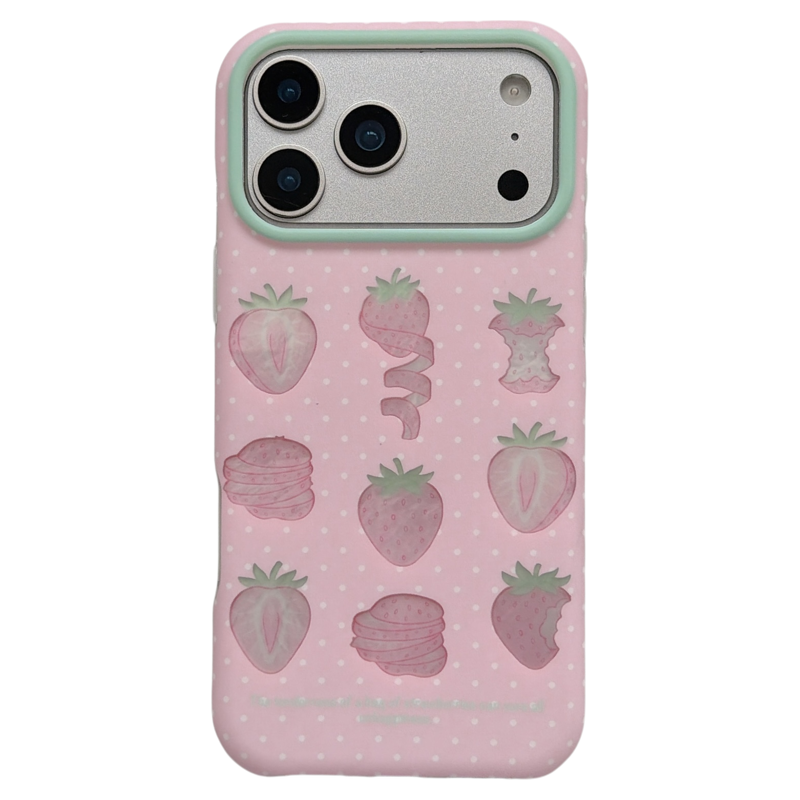 jze ins甜妹小清新粉色波点草莓适用苹果17ProMax手机壳磨砂iphone16pro新款17少女15pro高级感14防摔手机套