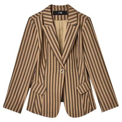 拼色竖条纹上衣长袖外套