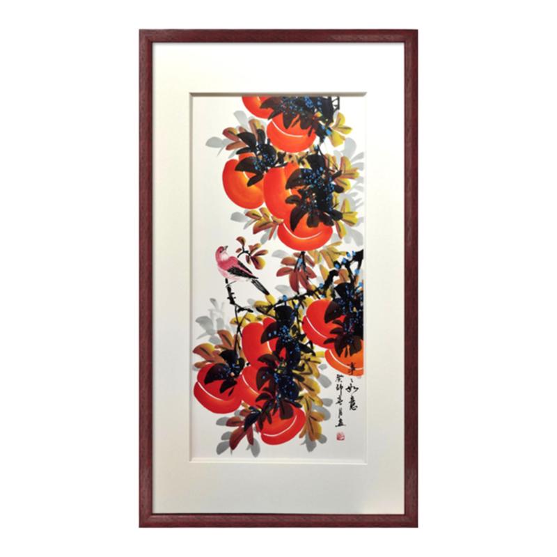 柿柿如意 手绘国画 事事如意玄关 走廊餐厅装饰画 挂画柿子 挂画