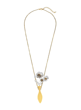 atmshop复古宫廷风精致高级金色花瓶花朵立体吊坠长项链毛衣链