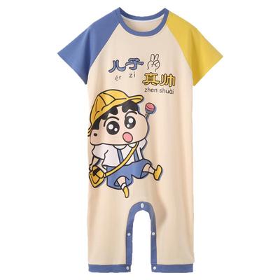 2025新款男童睡衣儿童连体衣夏季薄款短袖纯棉卡通防踢被宝宝睡袋