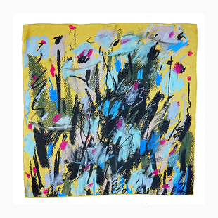沫明 灼｜原创设计手绘黄色抽象花卉四季蚕丝丝巾小方巾男女通用