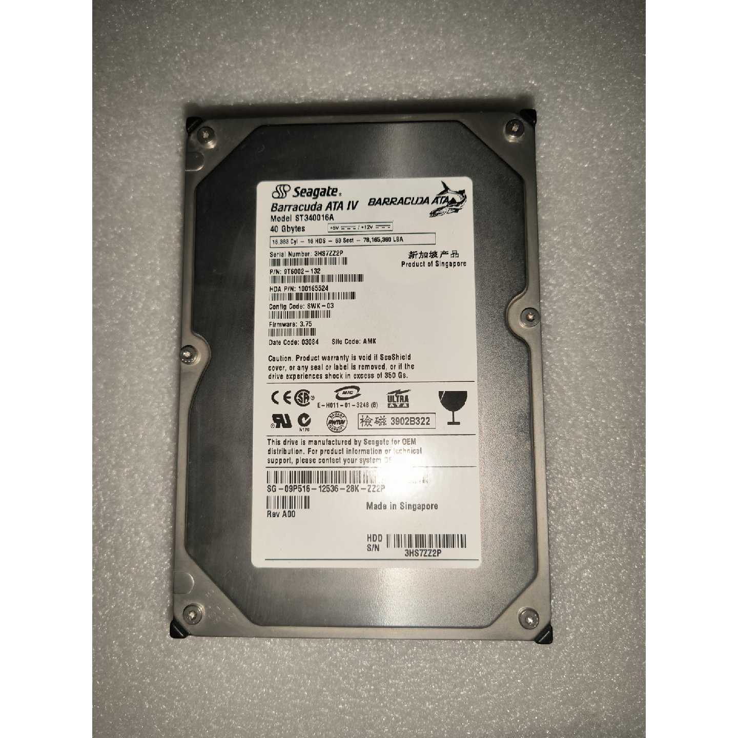 【维修议价】希捷IDE接口硬盘番号ST340016A容量40G议价298
